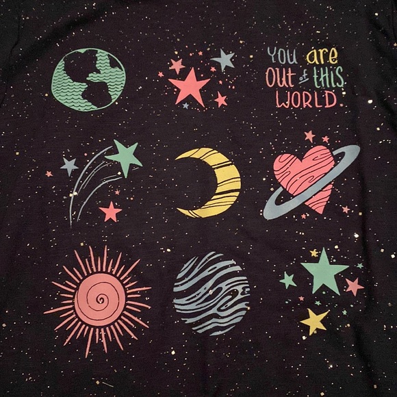 SO favorite graphic tee long sleeve large 10/12 navy blue sparkles outer space - Picture 2 of 4